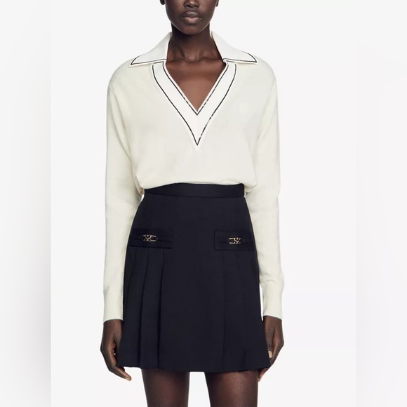 SANDRO Alizia Cashmeree Vneck Pullover Sweater - Picture 5 of 6